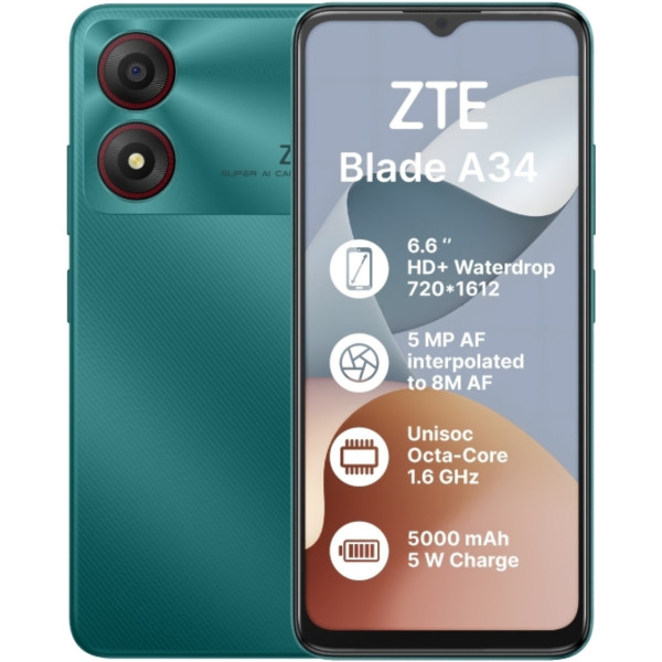 Замовити СМАРТФОНИ ZTE Blade A34 4/64GB Green Гарантія 1 рік